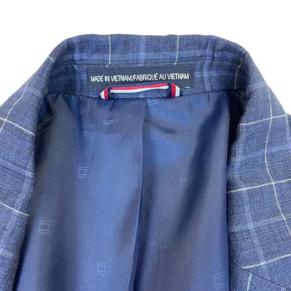 Tommy Hilfiger Mens Navy Plaid Blazer Two-Button Suit Jacket Size 44R - Picture 3 of 11